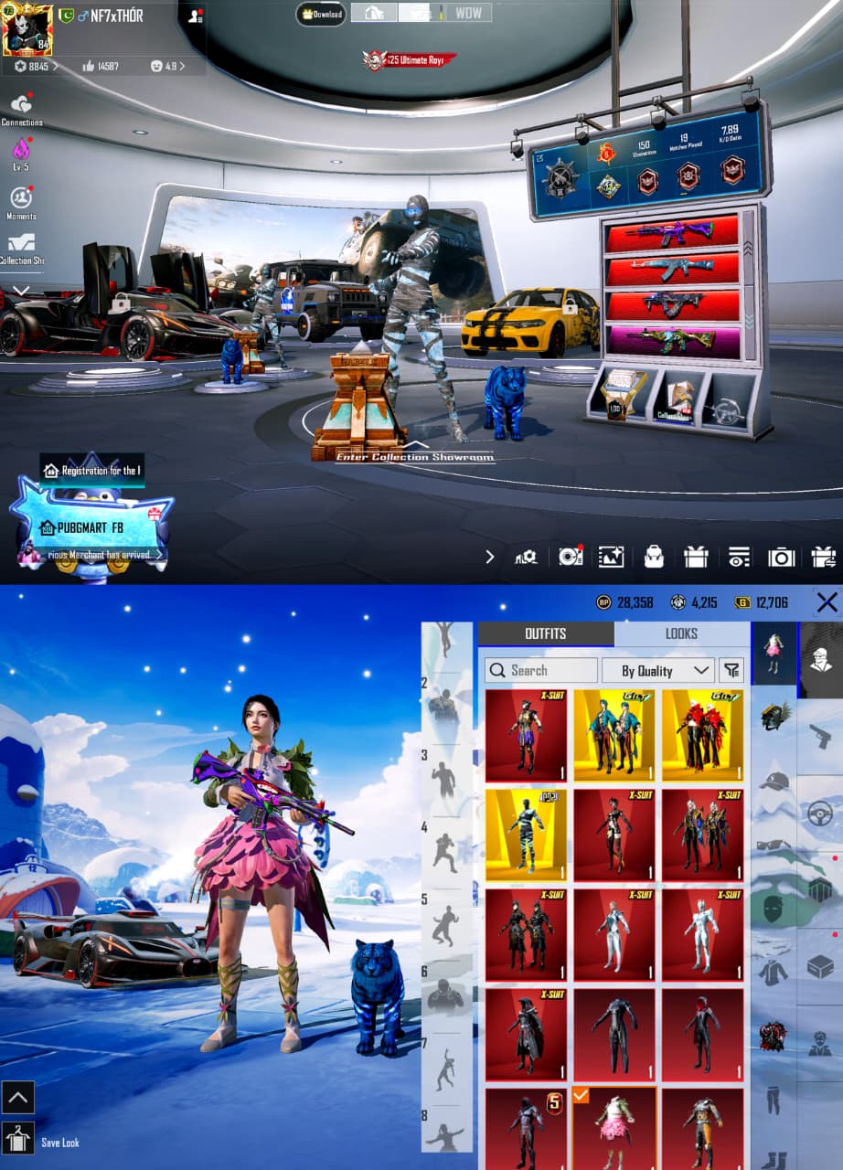 73.8 COLLECTION | M416 + AKM GLACIER RARE COMBO | 7X X-SUITS (LVL 4) | 71X LAB GUNS | FOREST ELF & MUMMY SETS